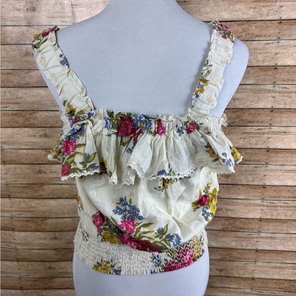 House Of Harlow 1960 Helena Ivory Floral Ruffle Top Gold Metallic Size Medium - Picture 4 of 6